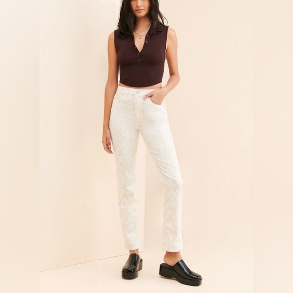 Hudson Distorted Zebra Holly Jeans Straight Leg Stretch Cream Tan Hi Rise Sz 28 - Picture 16 of 16